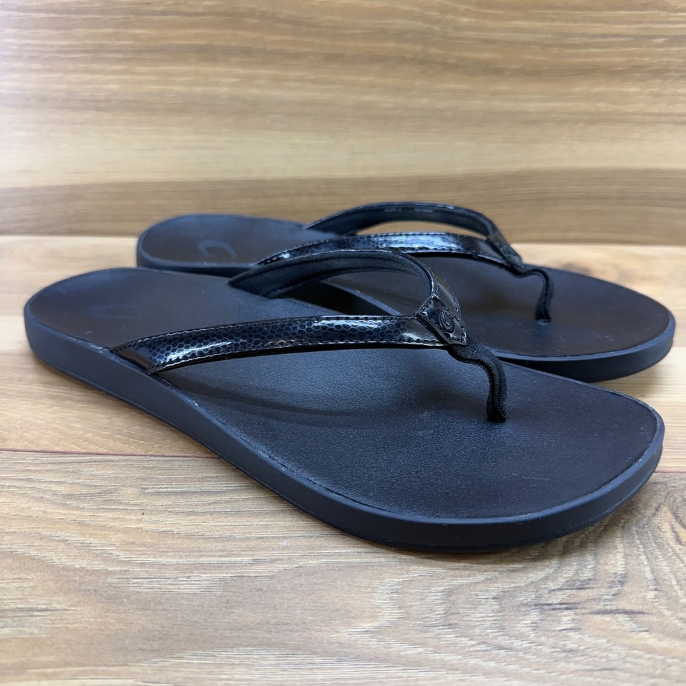 Olukai Black Thong Flip Flops Womens 8 Casual Travel Walking